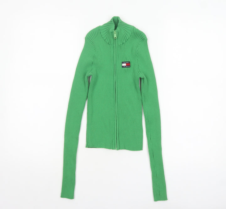 Tommy Jeans Women's Green XS Full Zip Ribbed Knit Jumper