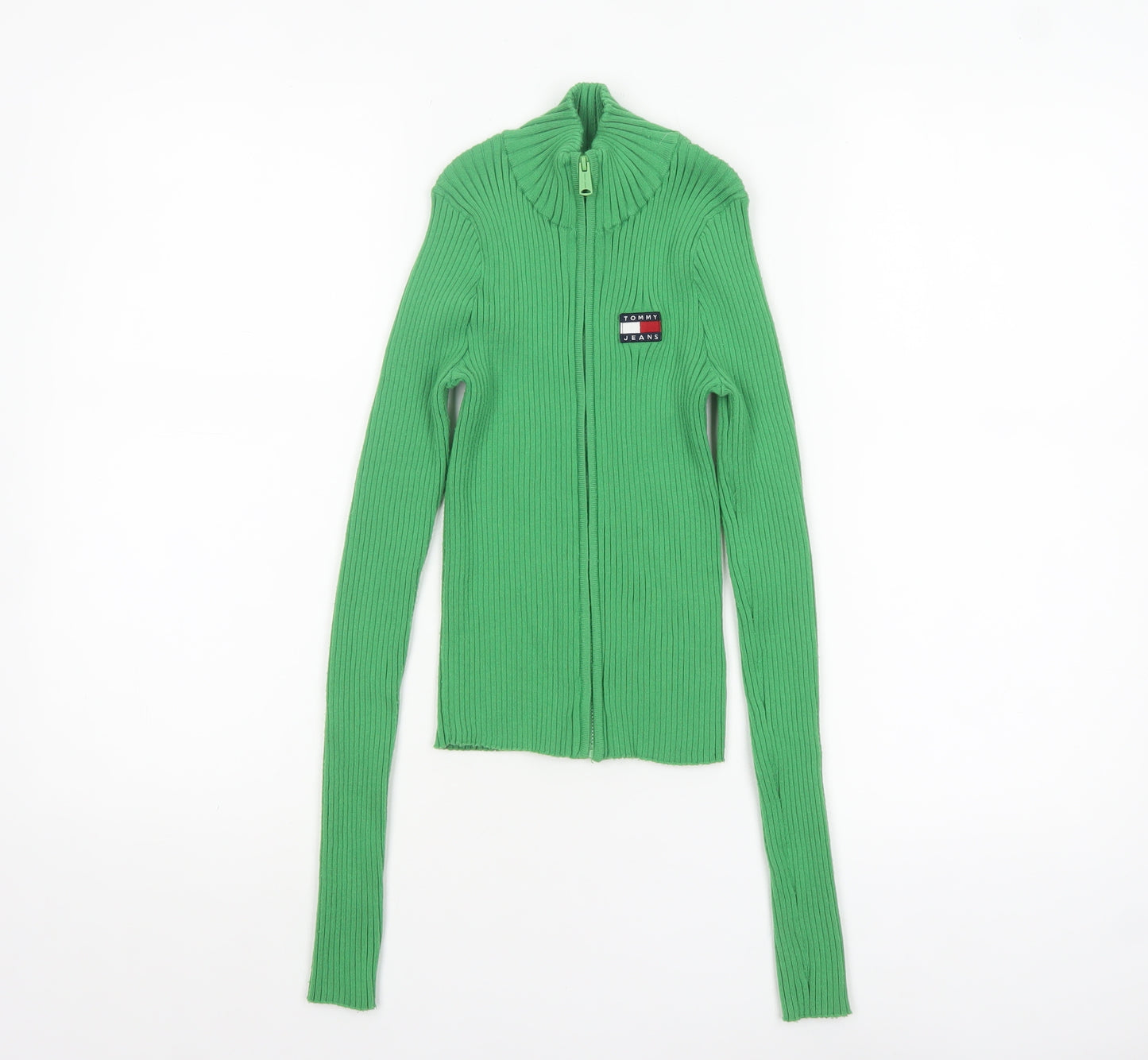 Tommy Jeans Women's Green XS Full Zip Ribbed Knit Jumper