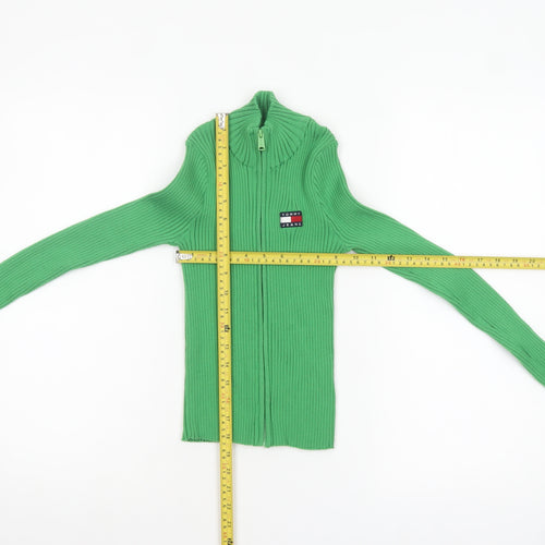Tommy Jeans Women's Green XS Full Zip Ribbed Knit Jumper