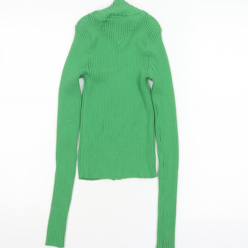 Tommy Jeans Women's Green XS Full Zip Ribbed Knit Jumper