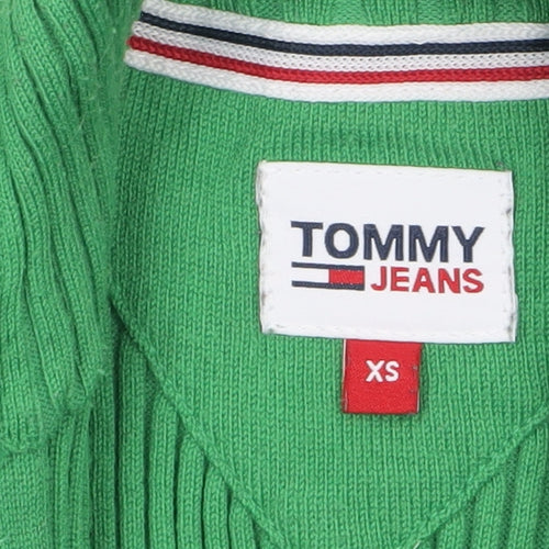 Tommy Jeans Women's Green XS Full Zip Ribbed Knit Jumper
