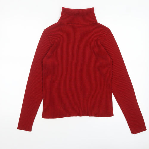 Fluid Collection Women's Red Roll Neck Ribbed Knit Jumper Size L