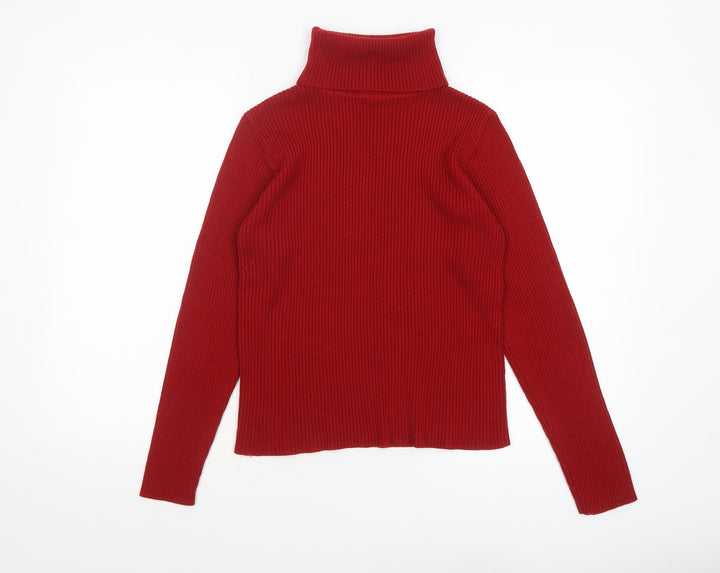 Fluid Collection Women's Red Roll Neck Ribbed Knit Jumper Size L