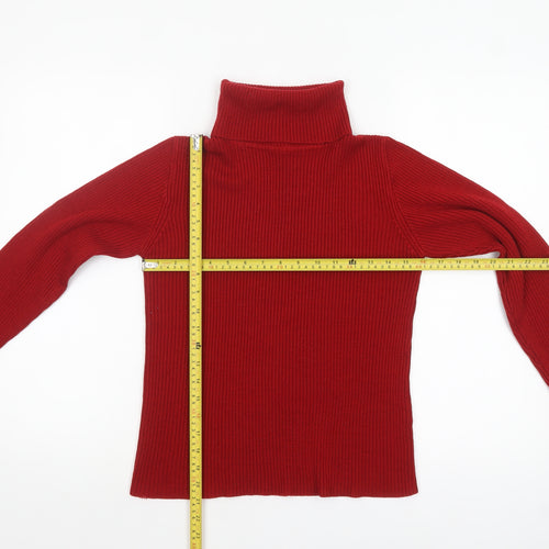 Fluid Collection Women's Red Roll Neck Ribbed Knit Jumper Size L
