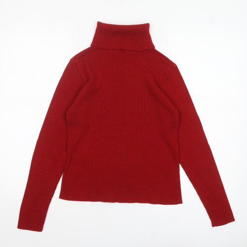 Fluid Collection Women's Red Roll Neck Ribbed Knit Jumper Size L