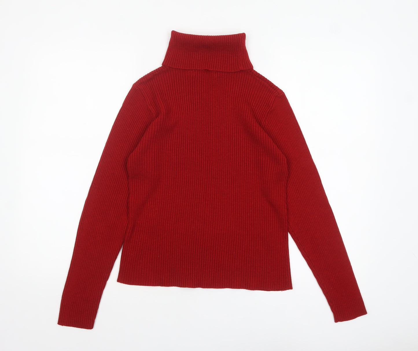 Fluid Collection Women's Red Roll Neck Ribbed Knit Jumper Size L