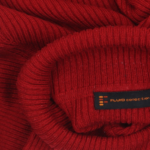 Fluid Collection Women's Red Roll Neck Ribbed Knit Jumper Size L