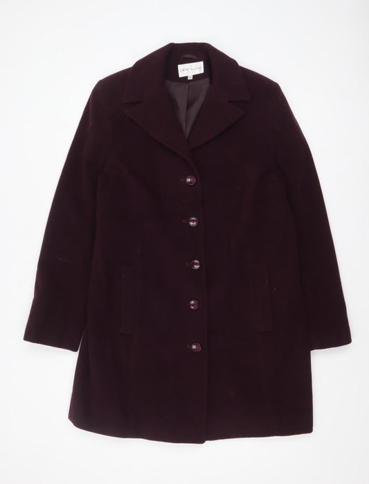 EWM Pure Classics Womens Burgundy Wool Blend Mid-Length Coat Size 14