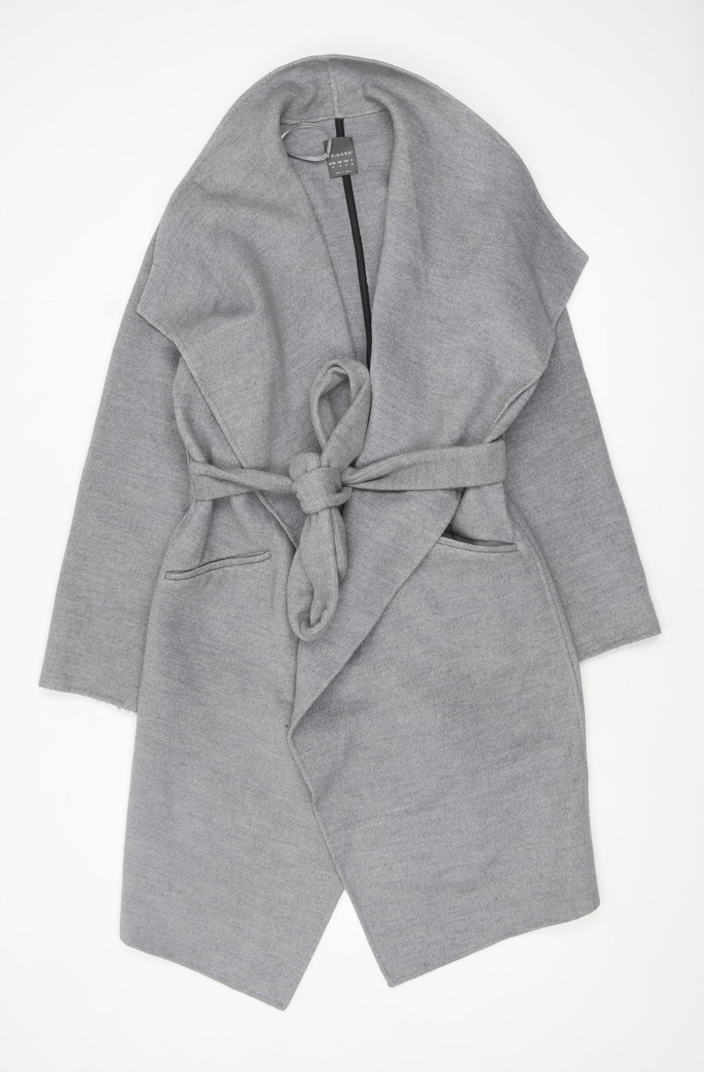 Primark Women's Grey Belted Mid-Length Overcoat Size 18
