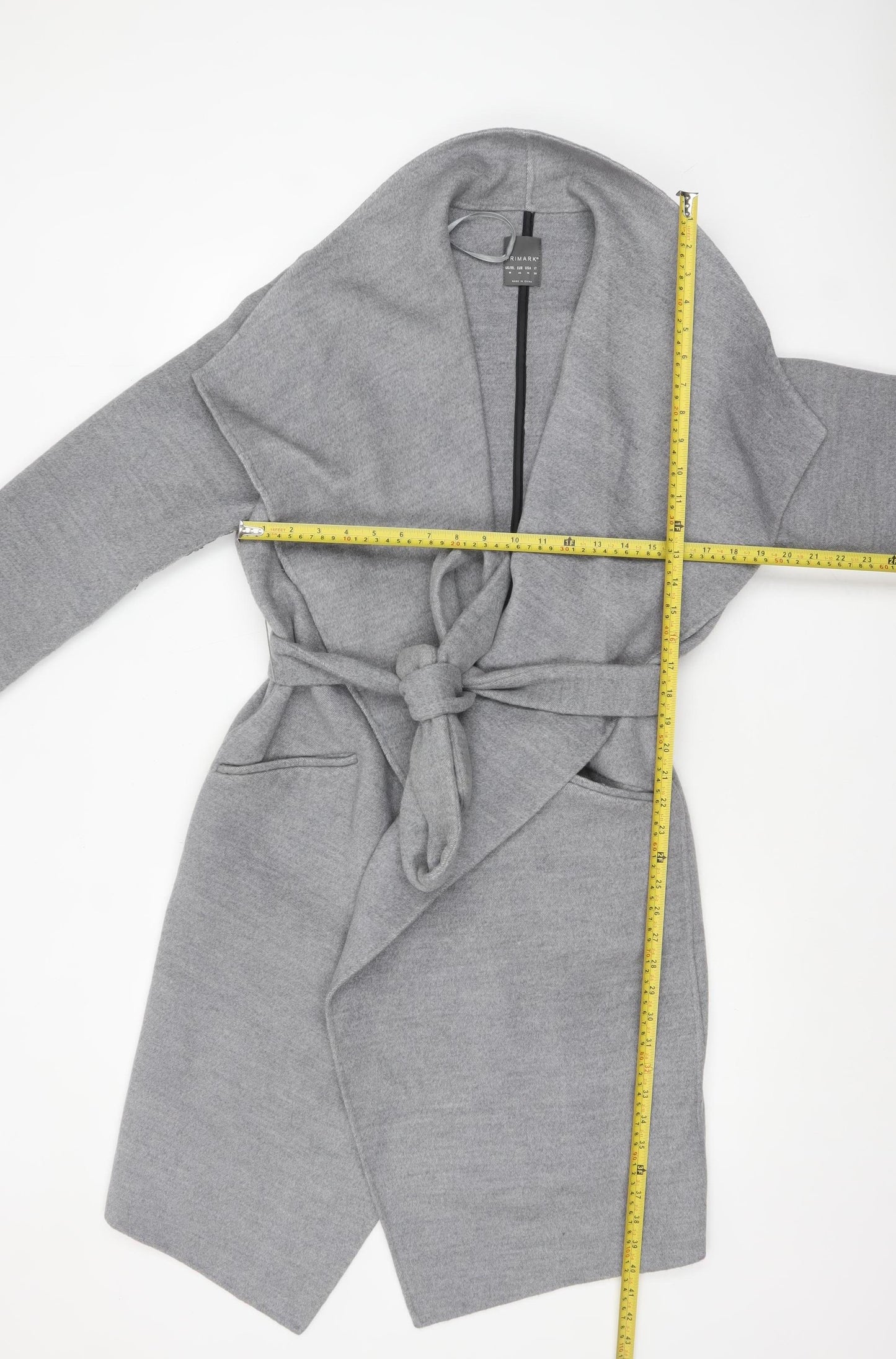 Primark Women's Grey Belted Mid-Length Overcoat Size 18