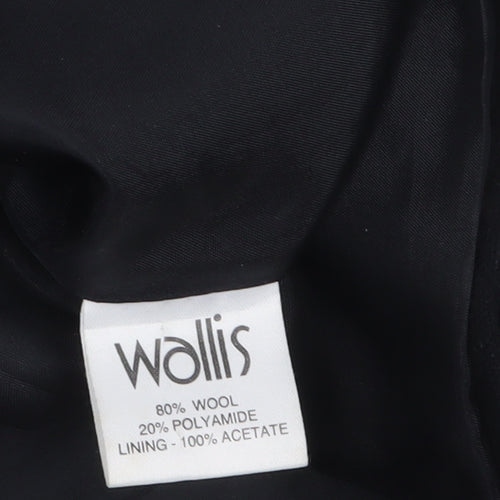 Wallis Women’s Black Wool Overcoat Size 14 Embroidered Classic Style