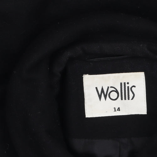 Wallis Women’s Black Wool Overcoat Size 14 Embroidered Classic Style