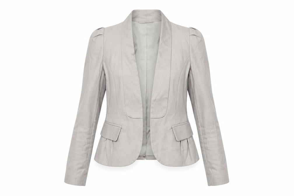Front view of French Connection Women’s Beige Tailored Shawl Blazer, size UK 8