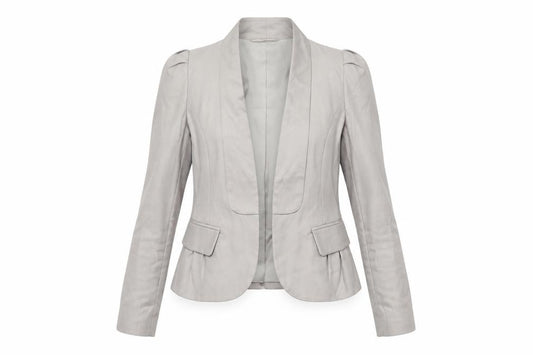 Front view of French Connection Women’s Beige Tailored Shawl Blazer, size UK 8