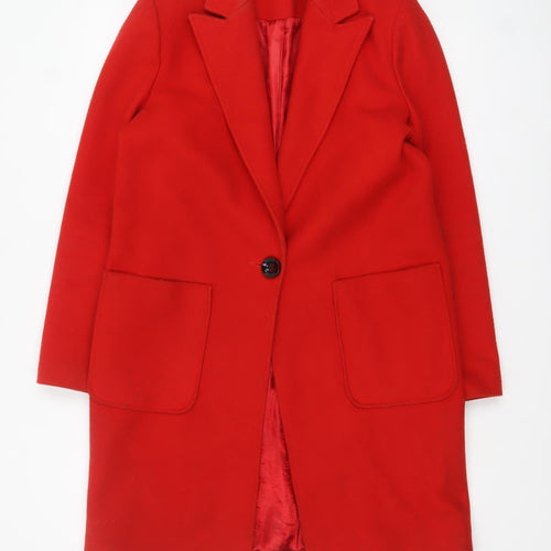Miss Selfridge Womens Red Wool Blend Long Overcoat Size 10