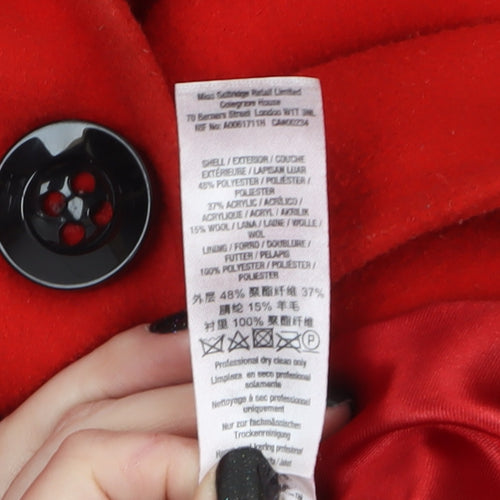 Miss Selfridge Womens Red Wool Blend Long Overcoat Size 10