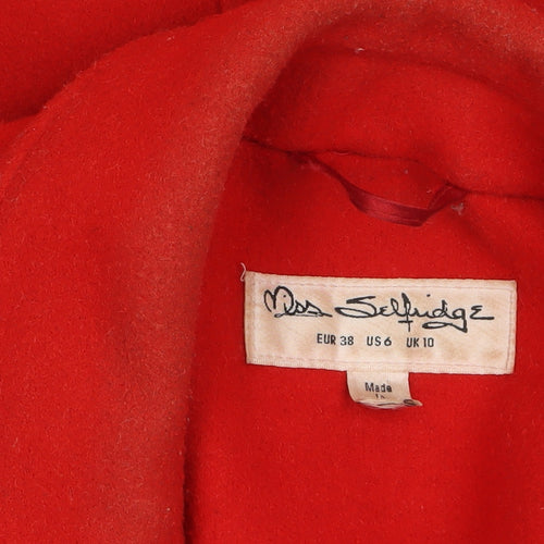 Miss Selfridge Womens Red Wool Blend Long Overcoat Size 10