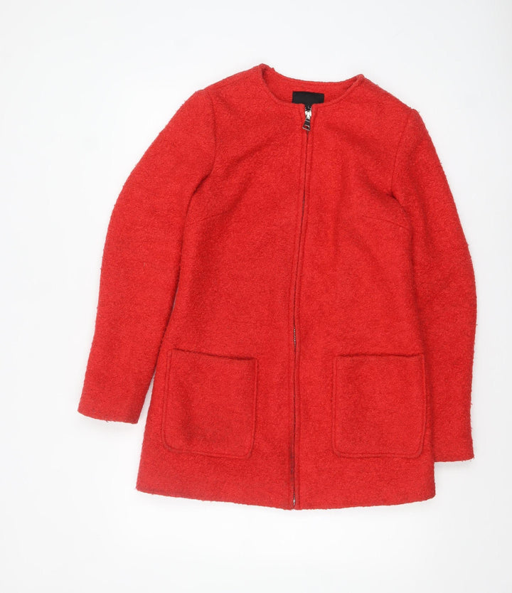 New Look Women's Red Mid-Length Wool Blend Zip Coat Size 8