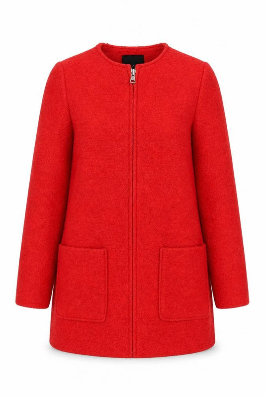 Front view of New Look Women's Red Mid-Length Wool Blend Zip Coat, size 8