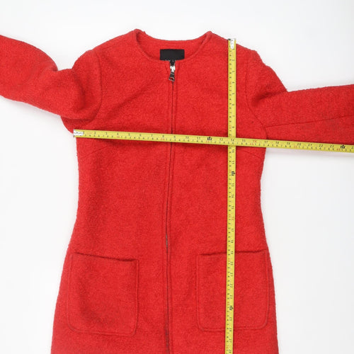 New Look Women's Red Mid-Length Wool Blend Zip Coat Size 8