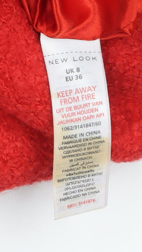 New Look Women's Red Mid-Length Wool Blend Zip Coat Size 8
