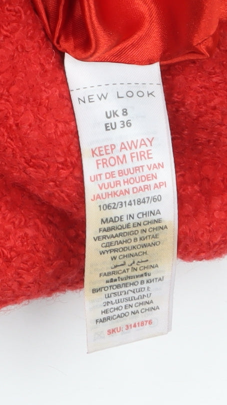 New Look Women's Red Mid-Length Wool Blend Zip Coat Size 8