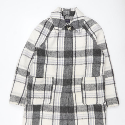 Marks and Spencer Women's Grey Checked Wool Blend Overcoat Size 14