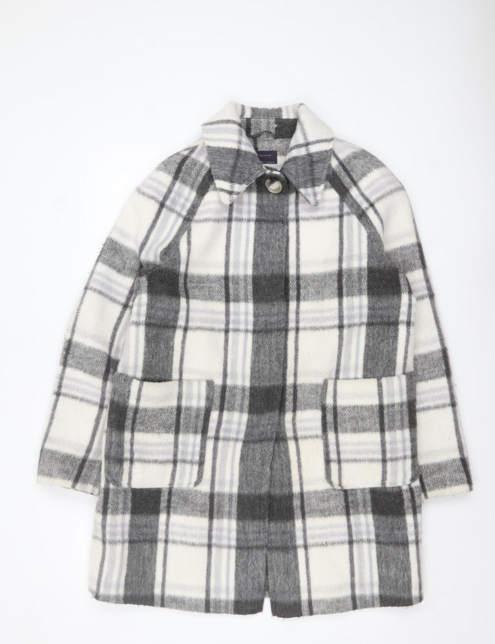 Marks and Spencer Women's Grey Checked Wool Blend Overcoat Size 14