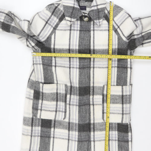 Marks and Spencer Women's Grey Checked Wool Blend Overcoat Size 14