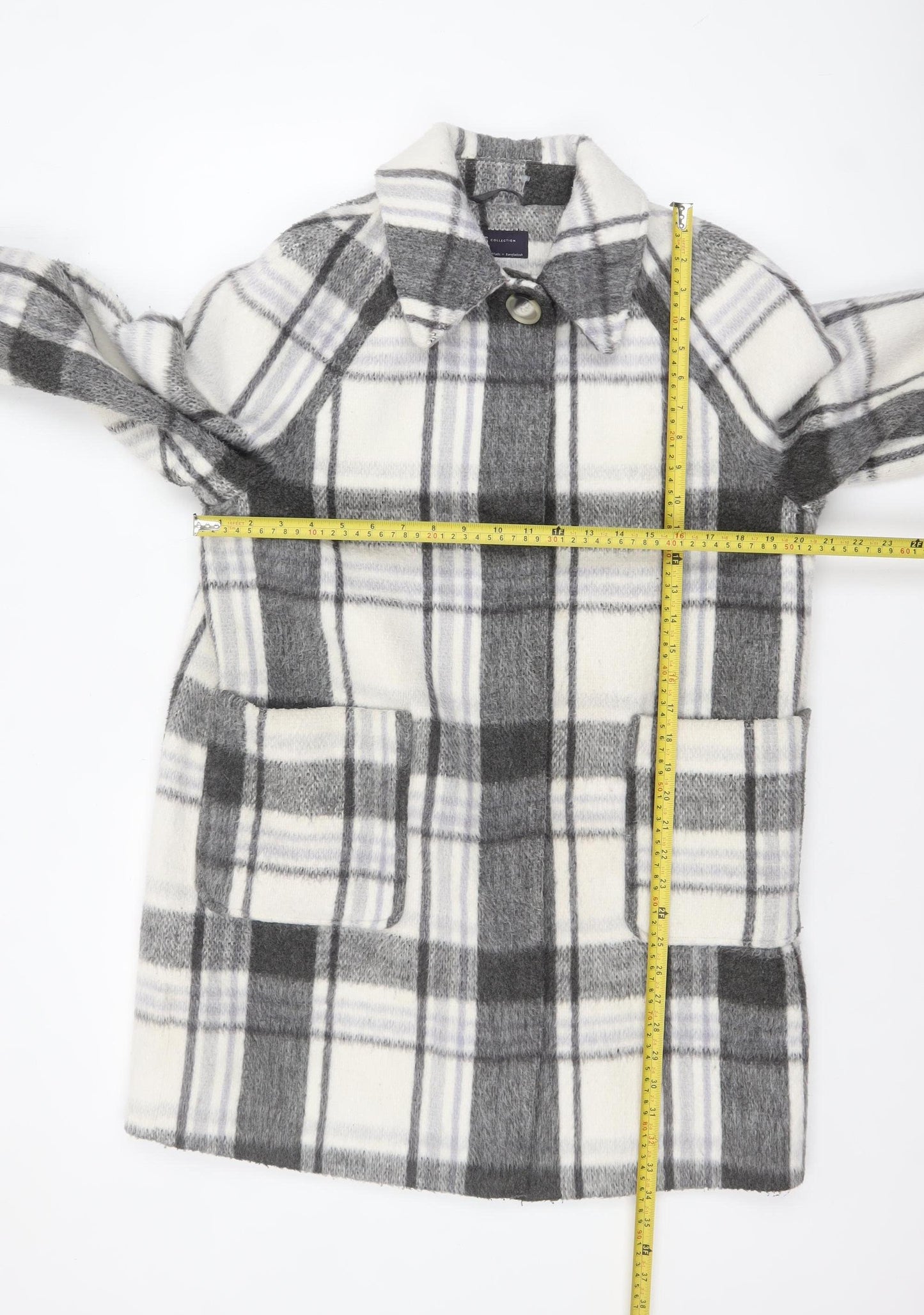 Marks and Spencer Women's Grey Checked Wool Blend Overcoat Size 14