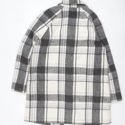 Marks and Spencer Women's Grey Checked Wool Blend Overcoat Size 14