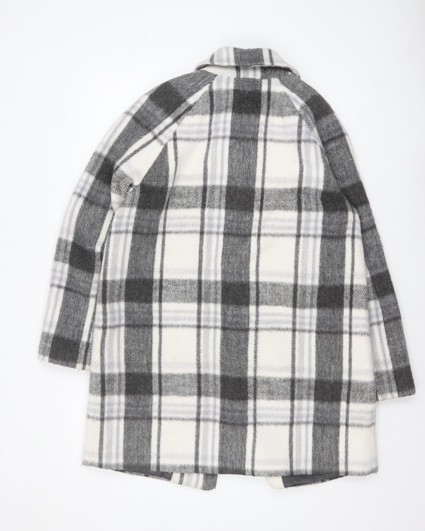 Marks and Spencer Women's Grey Checked Wool Blend Overcoat Size 14