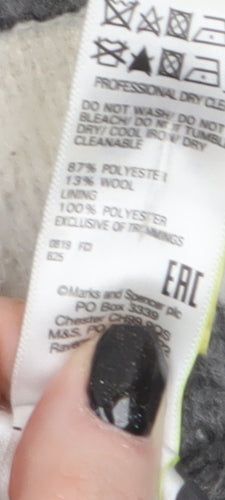 Marks and Spencer Women's Grey Checked Wool Blend Overcoat Size 14