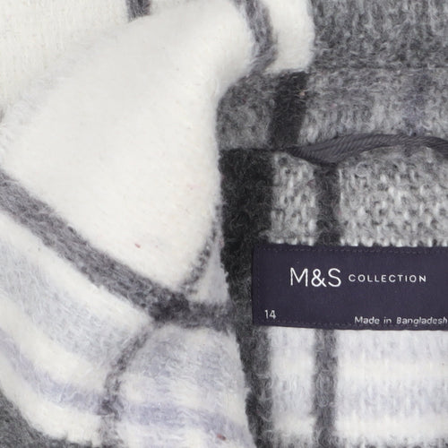 Marks and Spencer Women's Grey Checked Wool Blend Overcoat Size 14