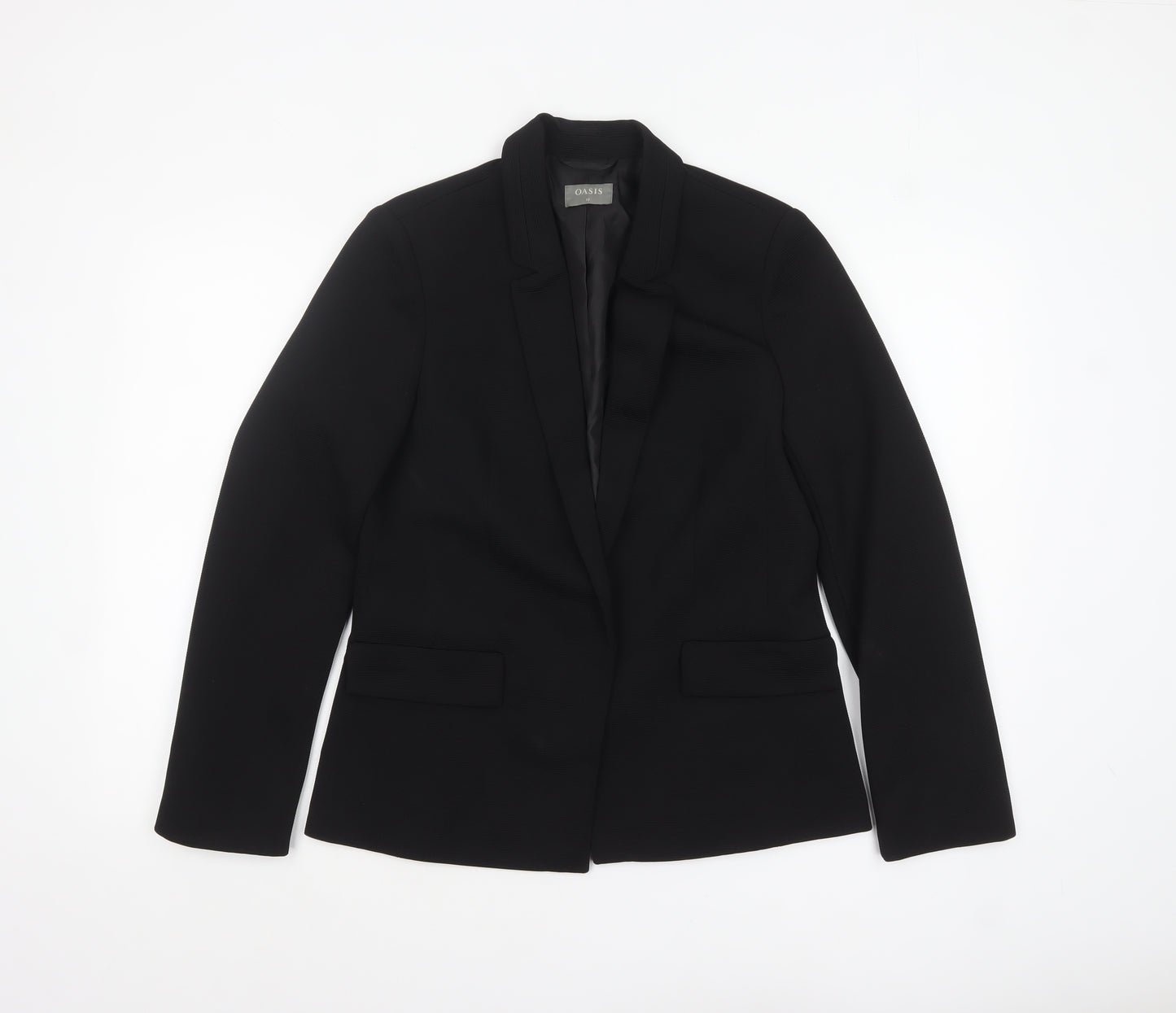 Oasis Women Black Size 12 Single-Breasted Notch Lapel Blazer