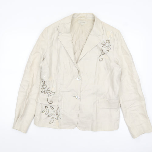 Rocha.John Rocha Women Beige Embellished Linen Suit Jacket Size 16