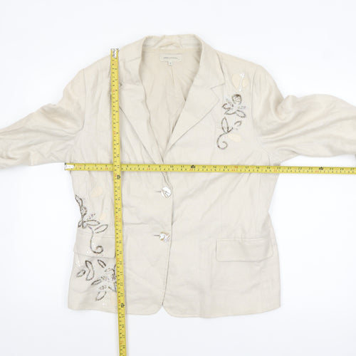 Rocha.John Rocha Women Beige Embellished Linen Suit Jacket Size 16
