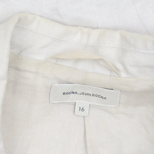 Rocha.John Rocha Women Beige Embellished Linen Suit Jacket Size 16