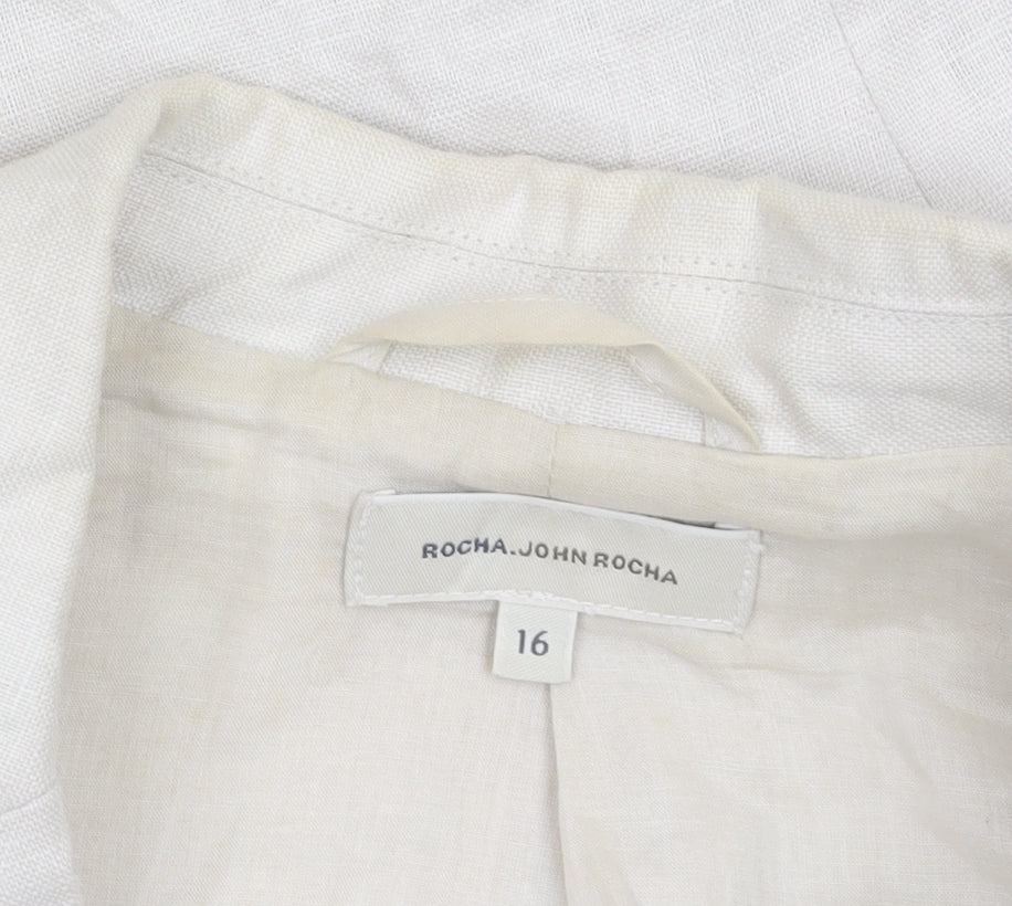 Rocha.John Rocha Women Beige Embellished Linen Suit Jacket Size 16