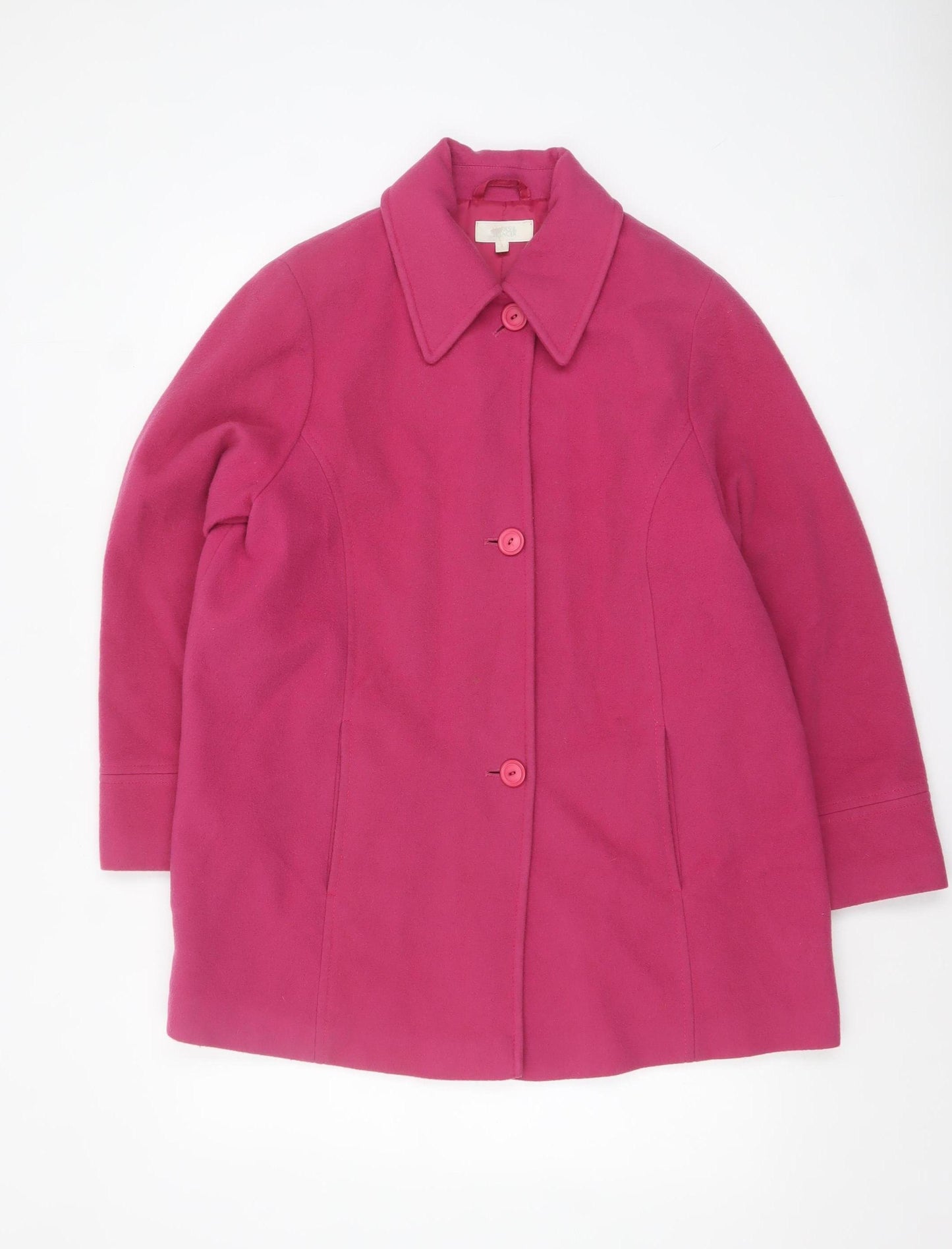 Marks and Spencer Women's Pink Wool Blend Mid-Length Button Coat Size 14
