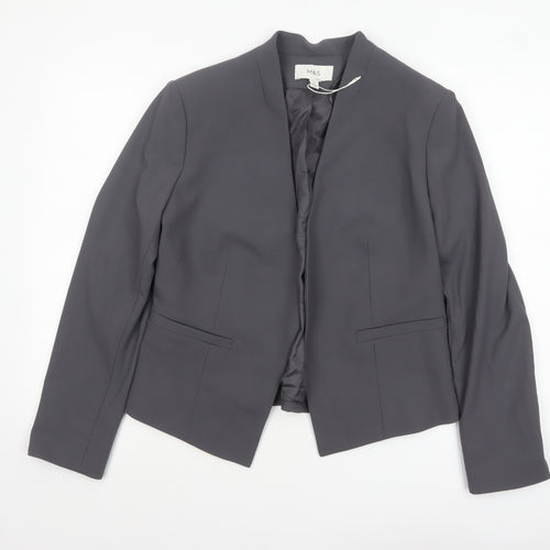 Marks and Spencer Women Grey Tailored No Collar Blazer Size 12