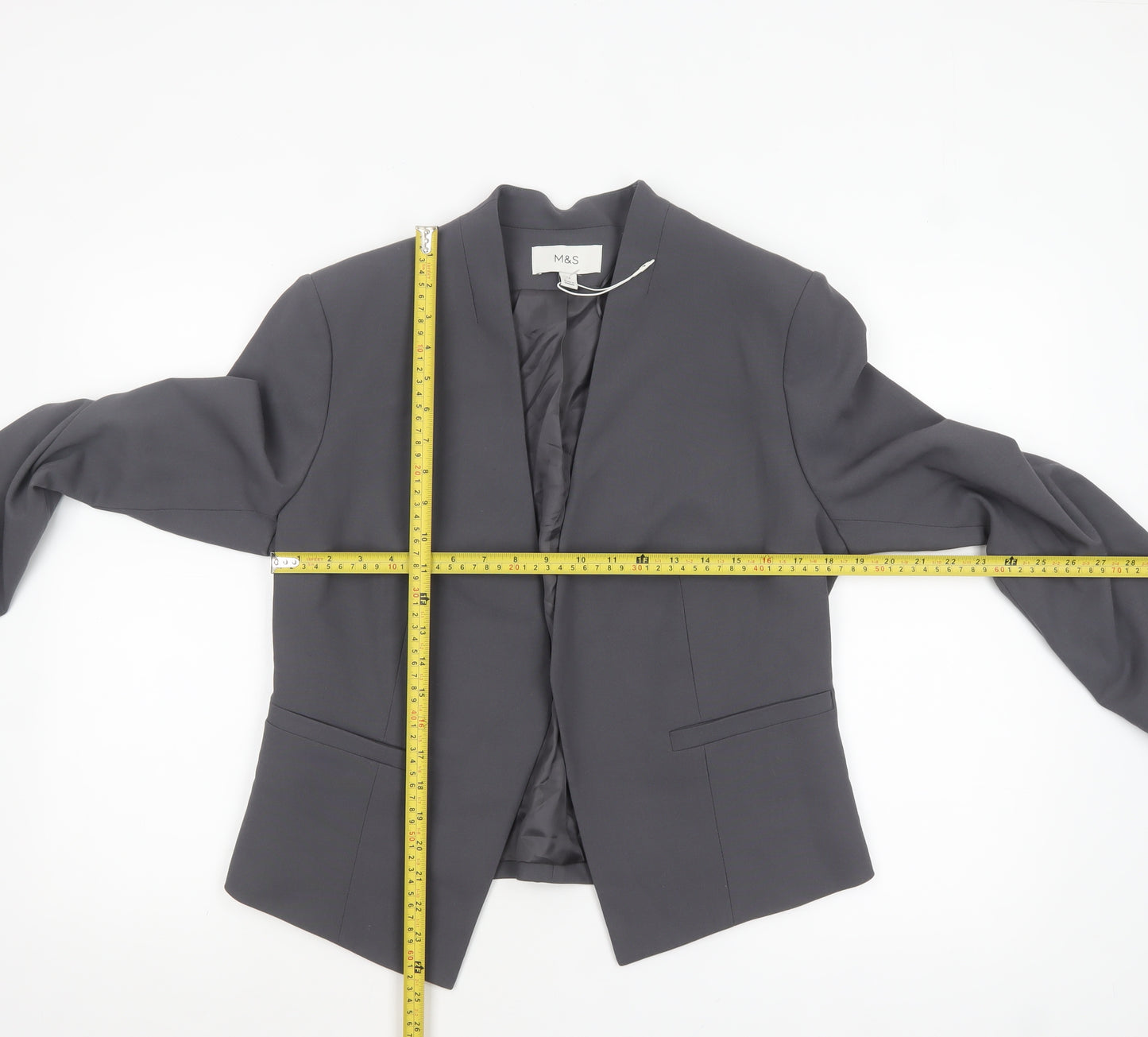 Marks and Spencer Women Grey Tailored No Collar Blazer Size 12