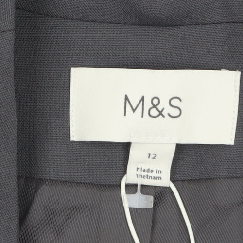Marks and Spencer Women Grey Tailored No Collar Blazer Size 12