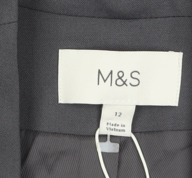 Marks and Spencer Women Grey Tailored No Collar Blazer Size 12