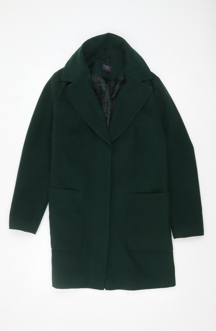 Marks and Spencer Women Green Size 8 Mid-Length Overcoat