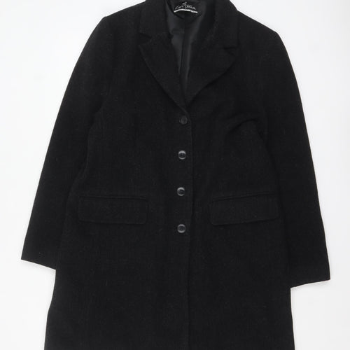 Cafe Theatre Women's Black Wool Blend Mid-Length Overcoat Size 12