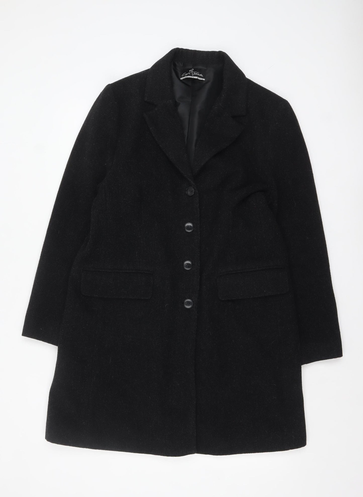 Cafe Theatre Women's Black Wool Blend Mid-Length Overcoat Size 12