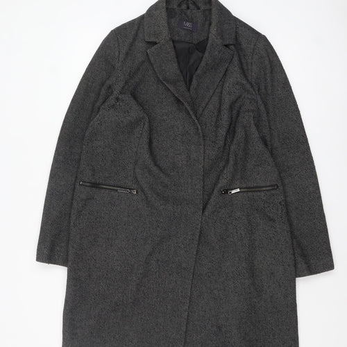 Marks and Spencer Womens Grey Long Herringbone Overcoat Size 14