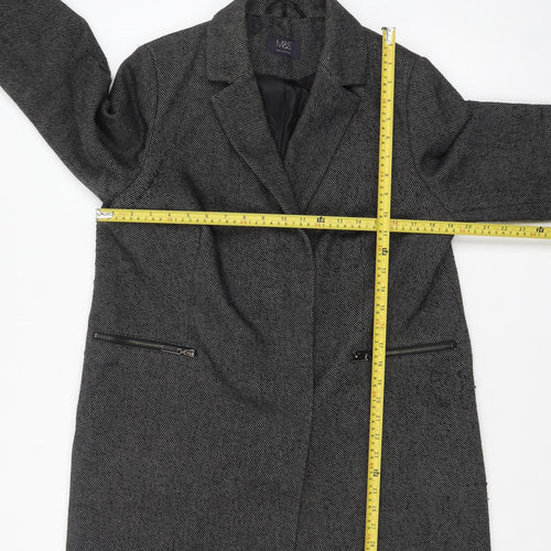 Marks and Spencer Womens Grey Long Herringbone Overcoat Size 14