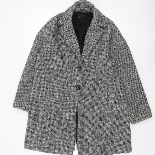 Zara Women Grey Wool Blend Tweed Mid-Length Overcoat Size 8